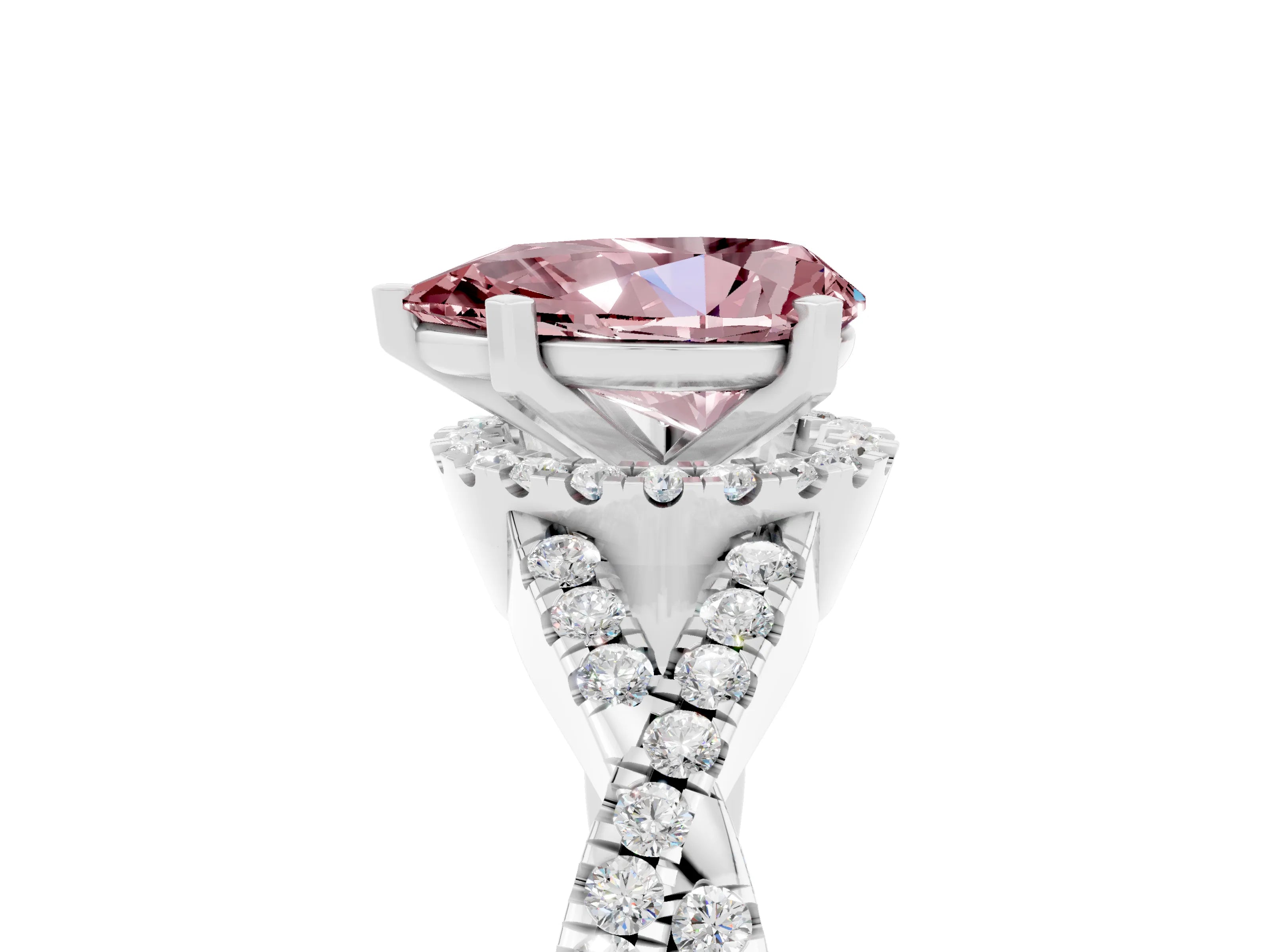 White gold Pear Cut Morganite Halo Twist Band Solitaire Prong Setting Ring_5
