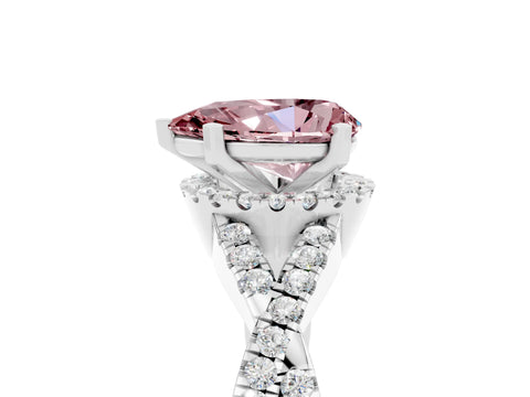 White gold Pear Cut Morganite Halo Twist Band Solitaire Prong Setting Ring_5