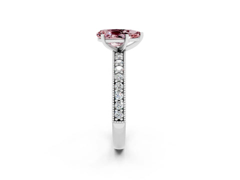 White gold Pear Cut Morganite Milgrain Pavé Engagement Ring with Four-Prong Setting_2