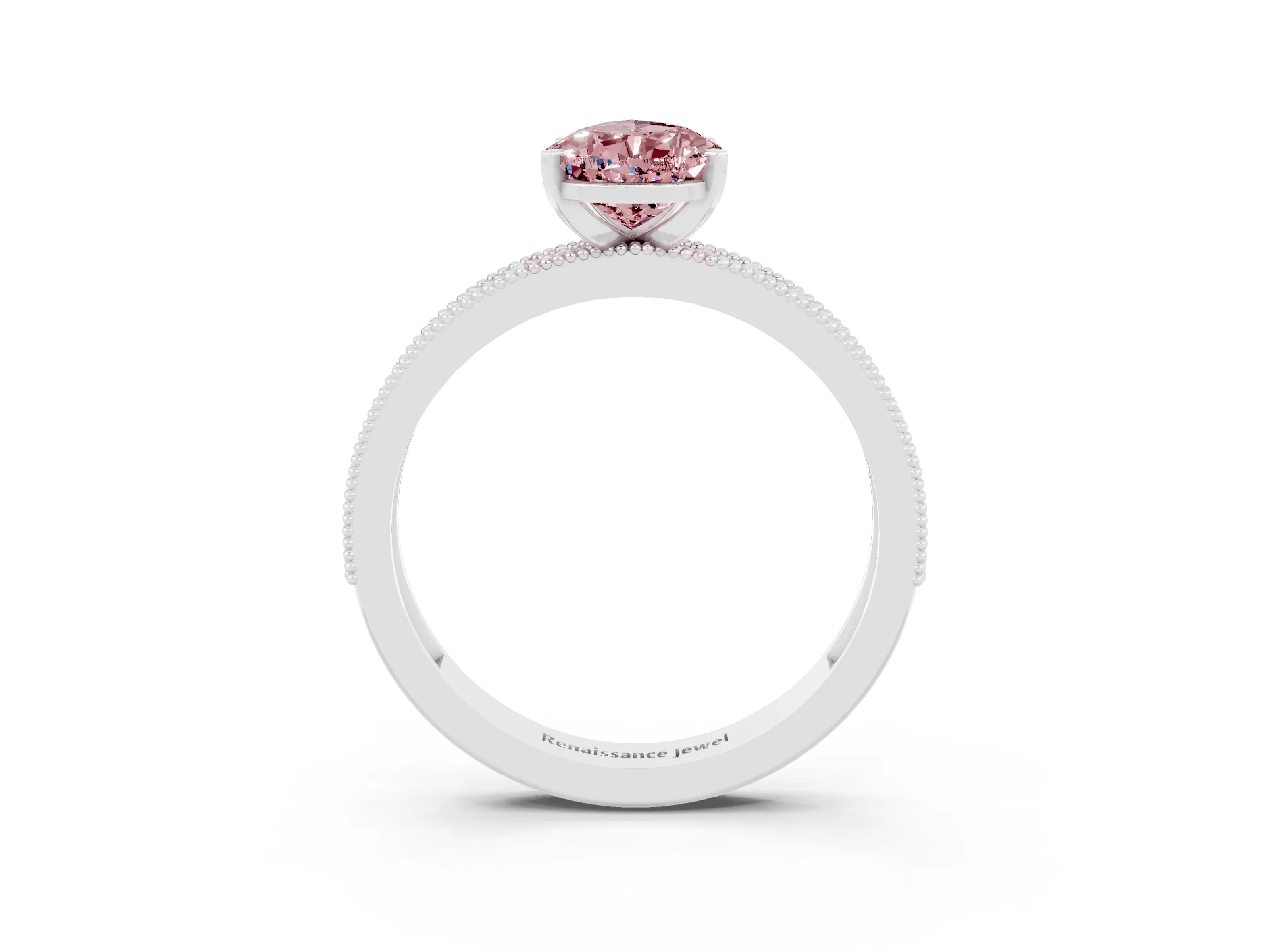 White gold Pear Cut Morganite Milgrain Pavé Engagement Ring with Four-Prong Setting_3