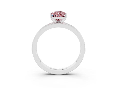 White gold Pear Cut Morganite Milgrain Pavé Engagement Ring with Four-Prong Setting_3