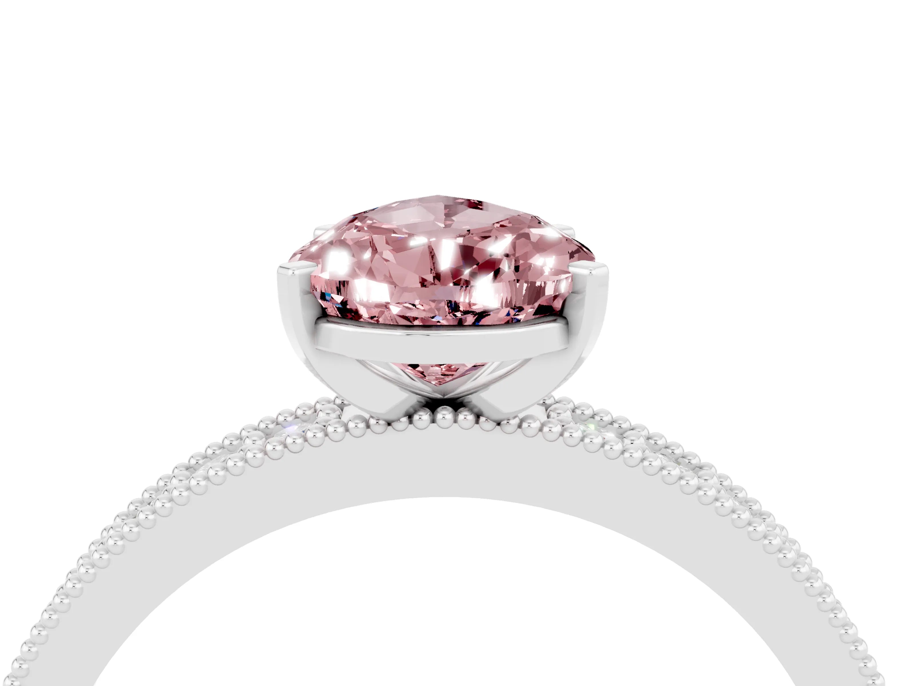White gold Pear Cut Morganite Milgrain Pavé Engagement Ring with Four-Prong Setting_4