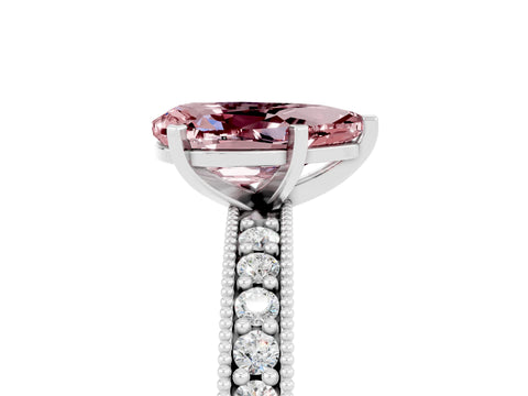 White gold Pear Cut Morganite Milgrain Pavé Engagement Ring with Four-Prong Setting_5