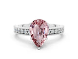 White gold Pear Cut Morganite Milgrain Pavé Engagement Ring with Four-Prong Setting