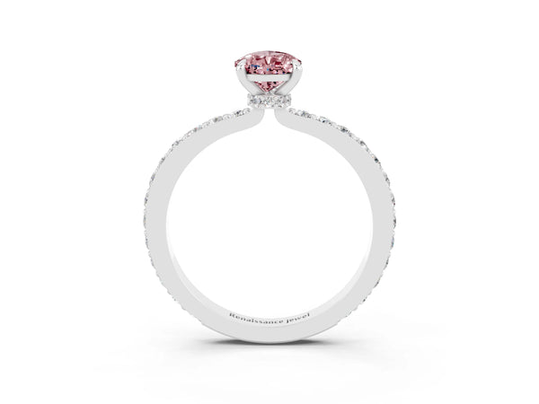 White gold Pear Cut Morganite Pavé Engagement Ring with Round  Accents and Prong Setting