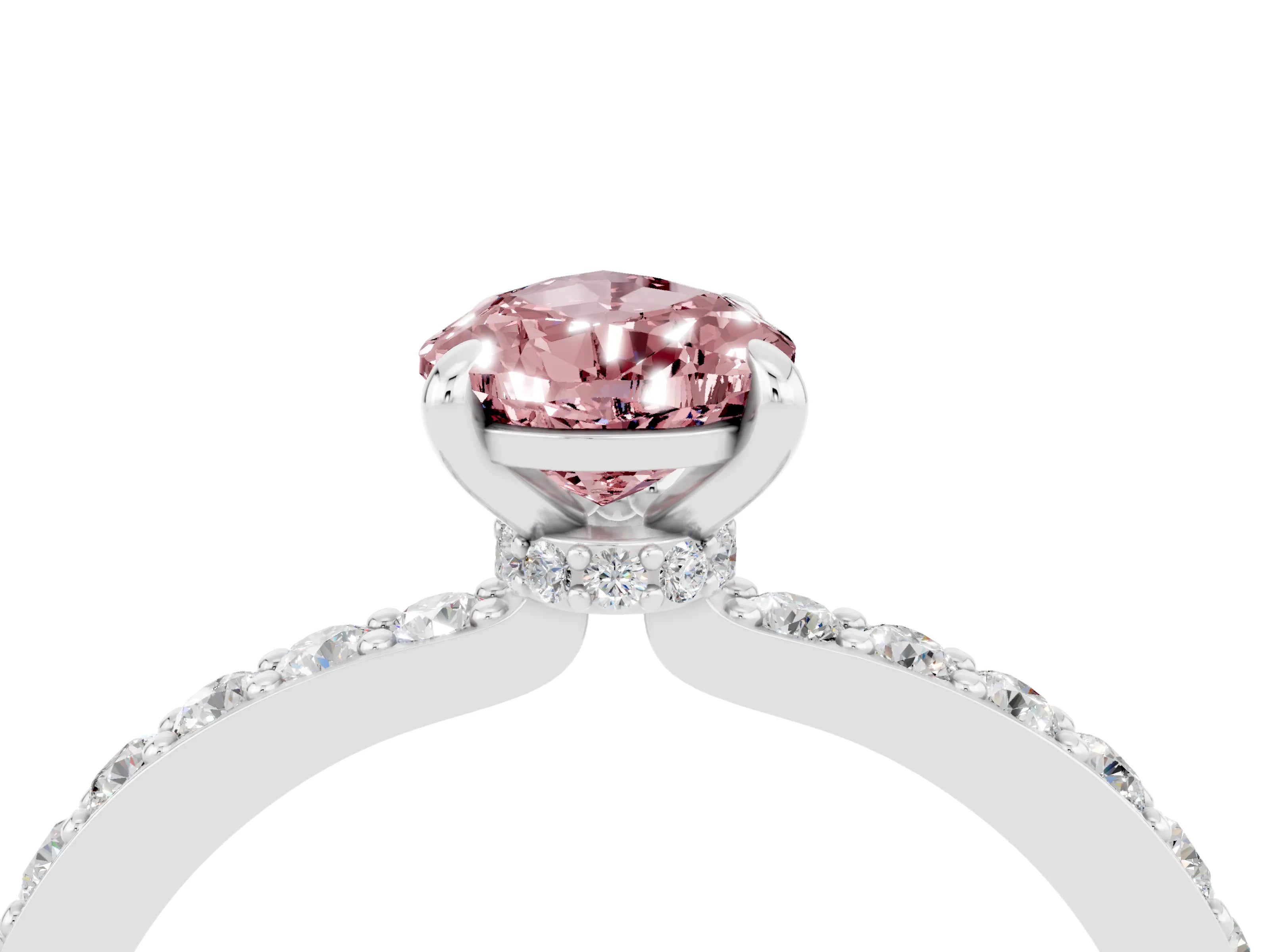 White gold Pear Cut Morganite Pavé Engagement Ring with Round  Accents and Prong Setting_28