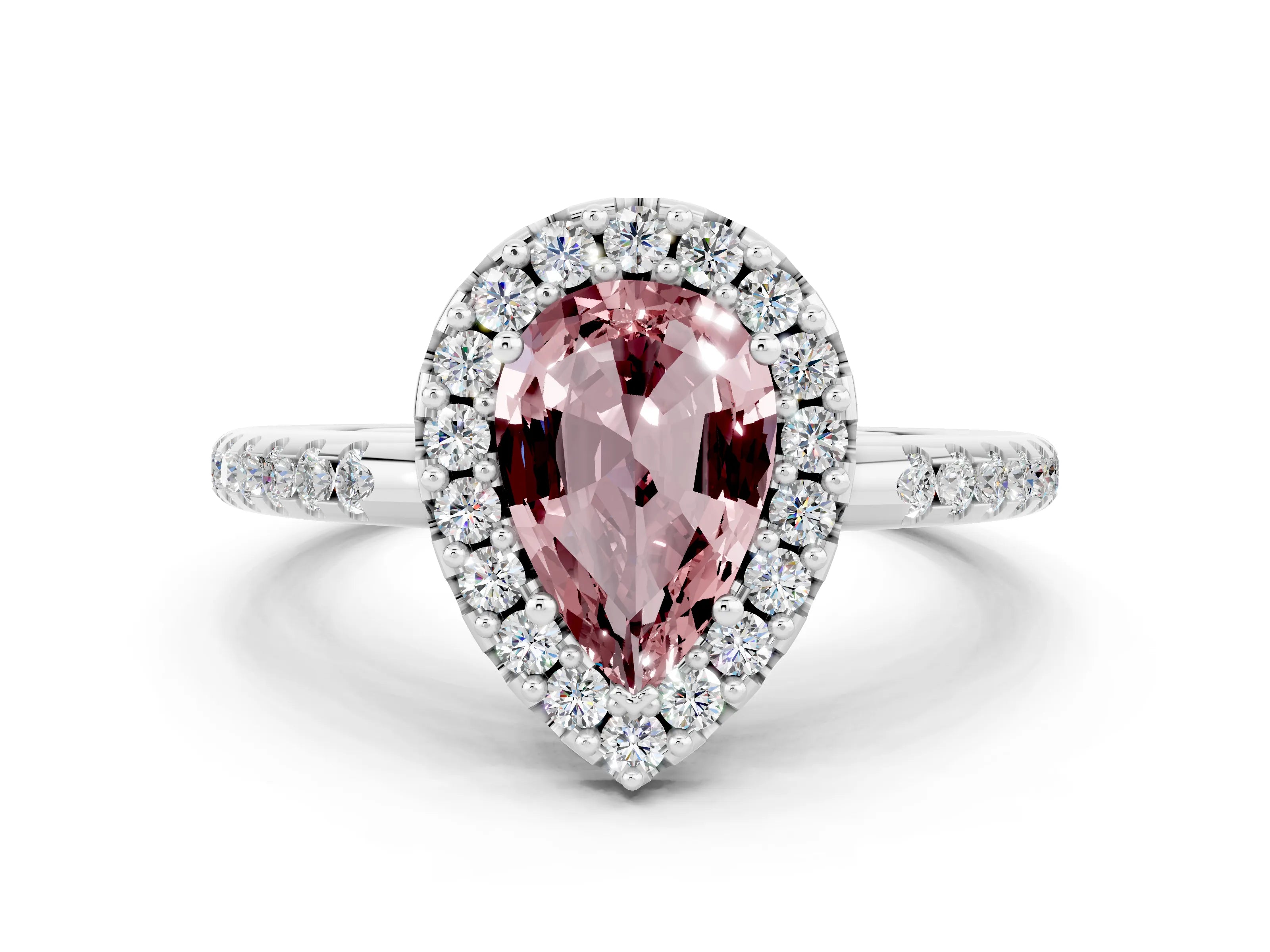 White gold Pear Cut Morganite Pavé Halo Ring with Four-Prong Setting_12