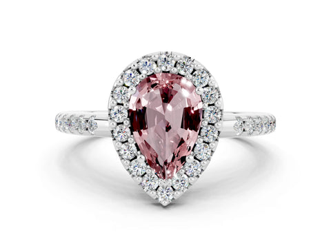 White gold Pear Cut Morganite Pavé Halo Ring with Four-Prong Setting_12