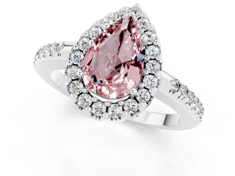 White gold Pear Cut Morganite Pavé Halo Ring with Four-Prong Setting_13