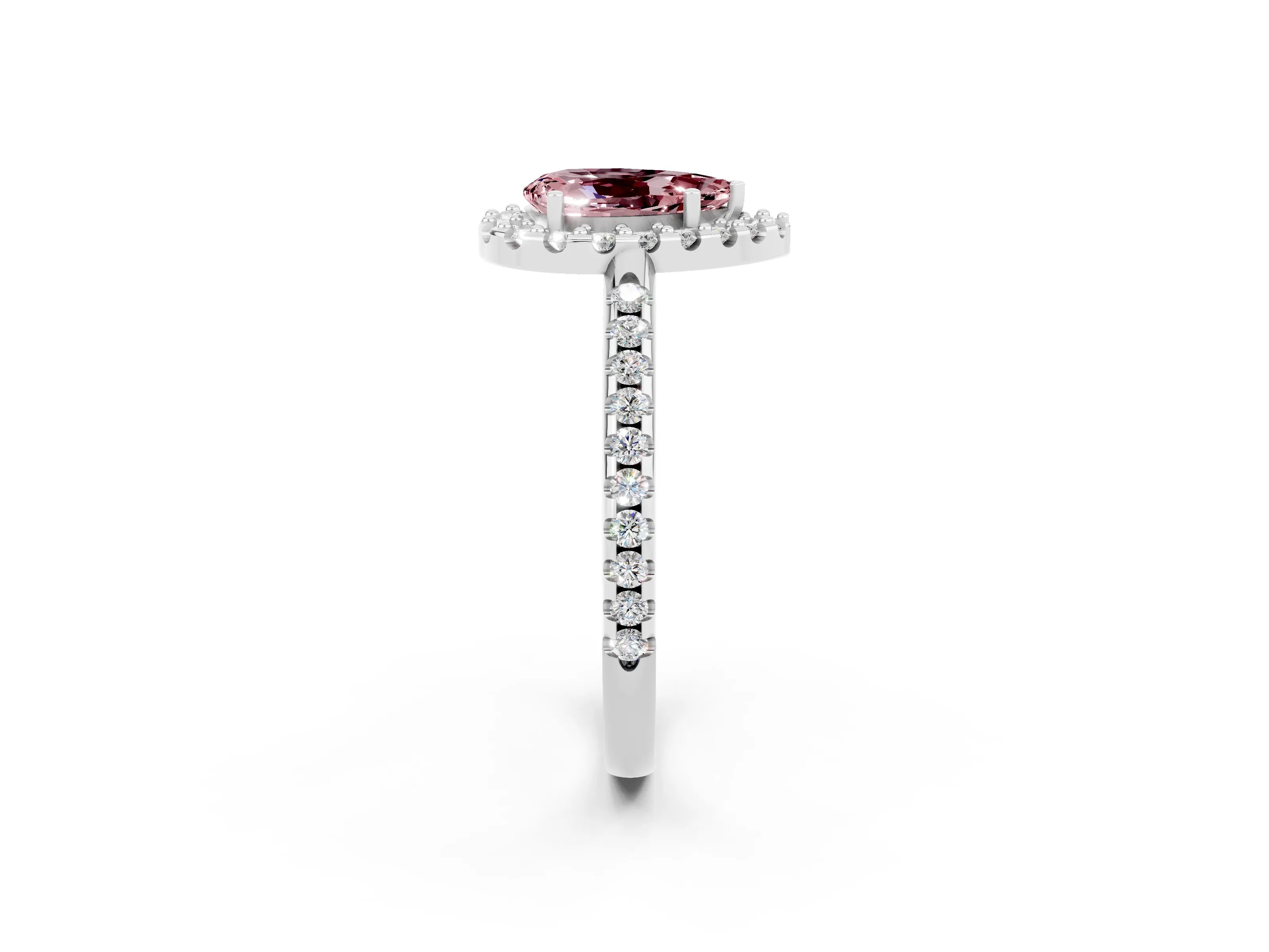 White gold Pear Cut Morganite Pavé Halo Ring with Four-Prong Setting_14
