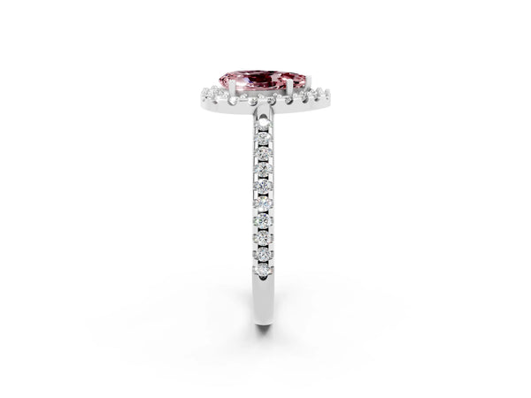 White gold Pear Cut Morganite Pavé Halo Ring with Four-Prong Setting