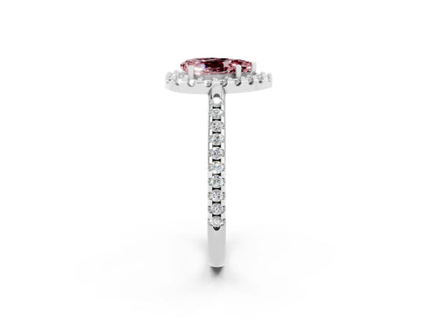 White gold Pear Cut Morganite Pavé Halo Ring with Four-Prong Setting_14