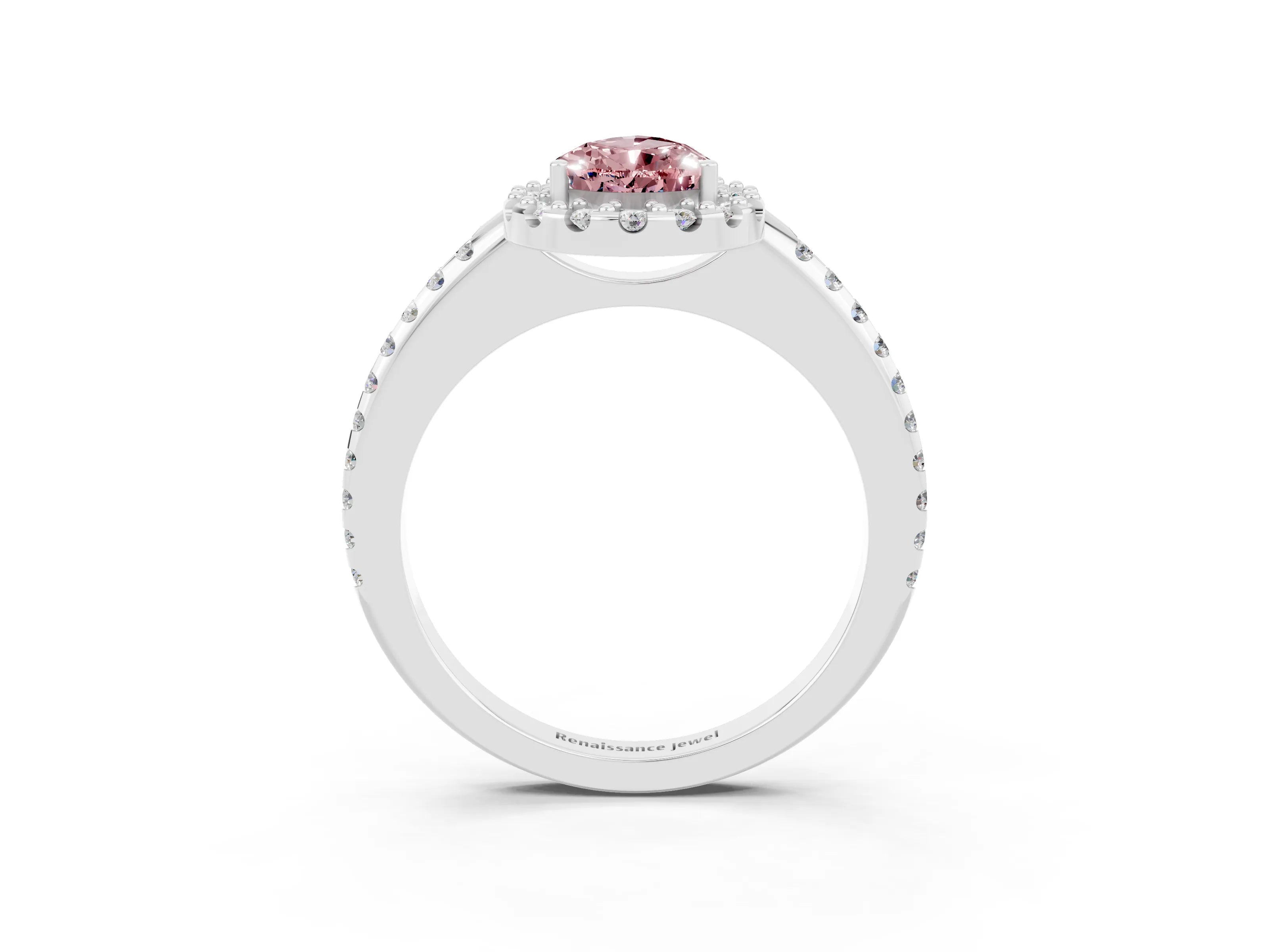 White gold Pear Cut Morganite Pavé Halo Ring with Four-Prong Setting_15