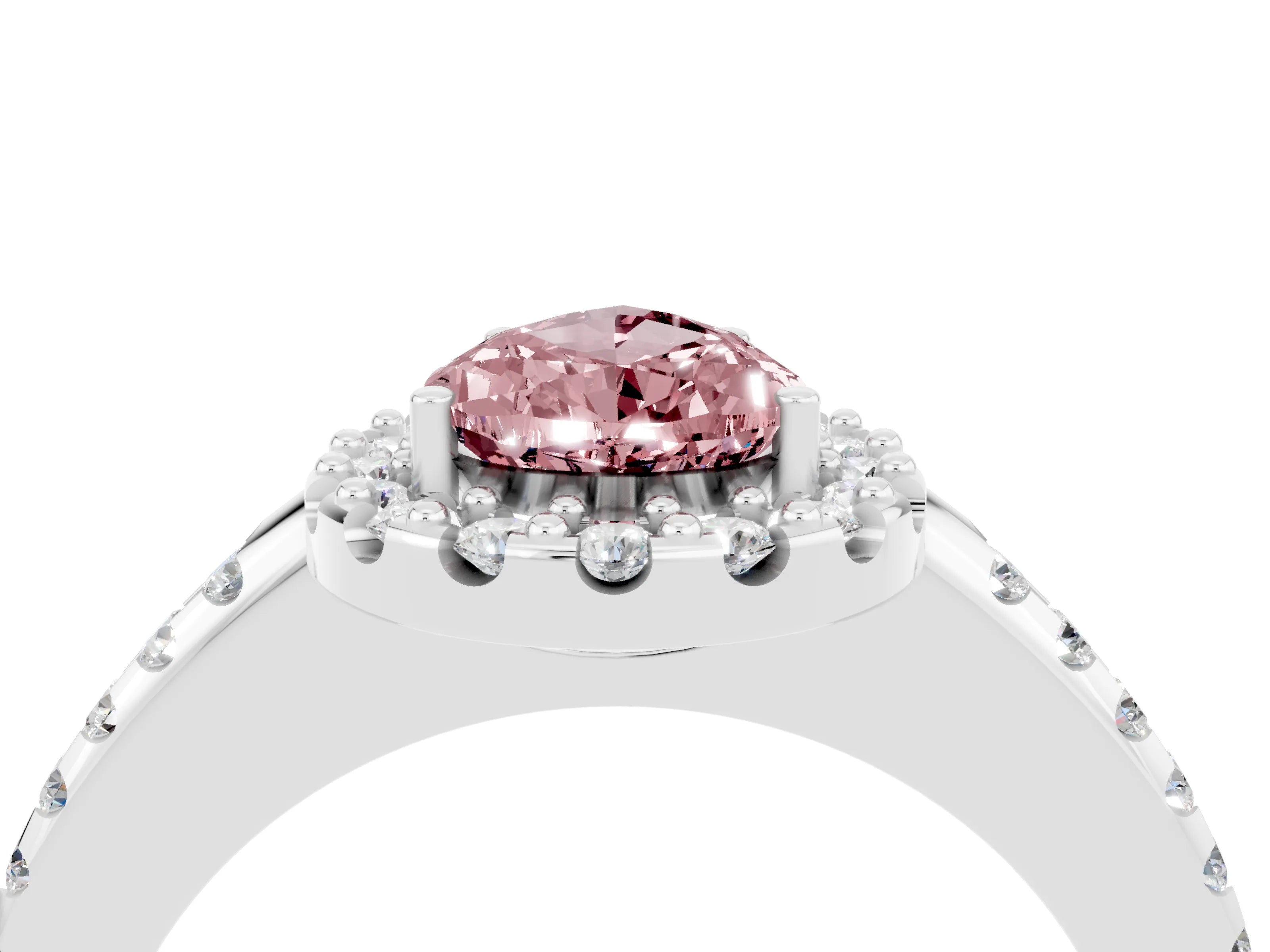 White gold Pear Cut Morganite Pavé Halo Ring with Four-Prong Setting_16