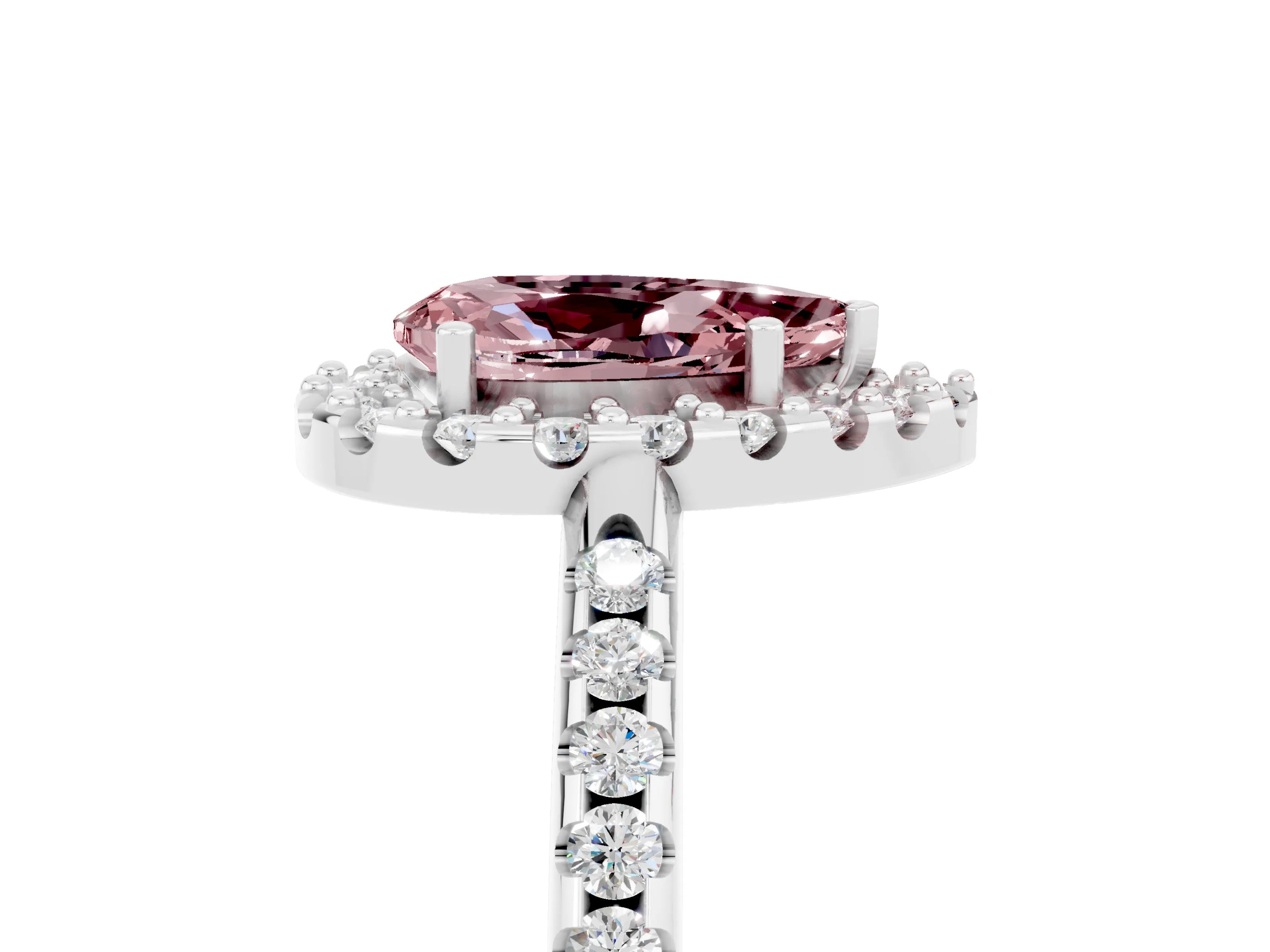 White gold Pear Cut Morganite Pavé Halo Ring with Four-Prong Setting_17