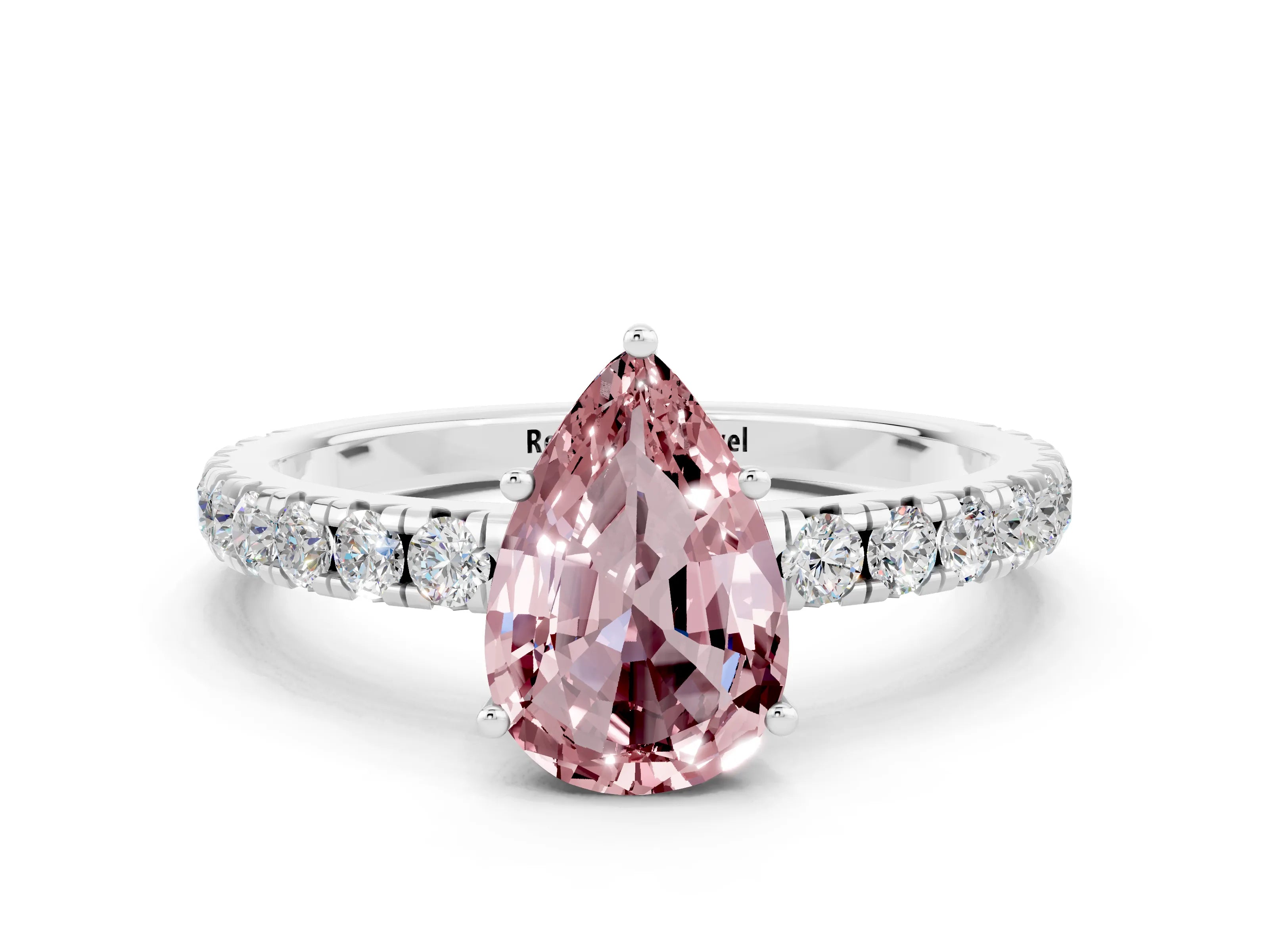 White gold Pear Cut Morganite Pavé Solitaire Engagement Ring with Four-Prong Setting_12