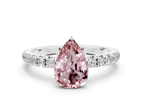 White gold Pear Cut Morganite Pavé Solitaire Engagement Ring with Four-Prong Setting_12