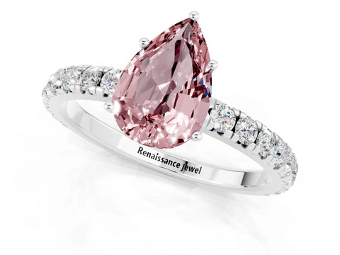 White gold Pear Cut Morganite Pavé Solitaire Engagement Ring with Four-Prong Setting_13