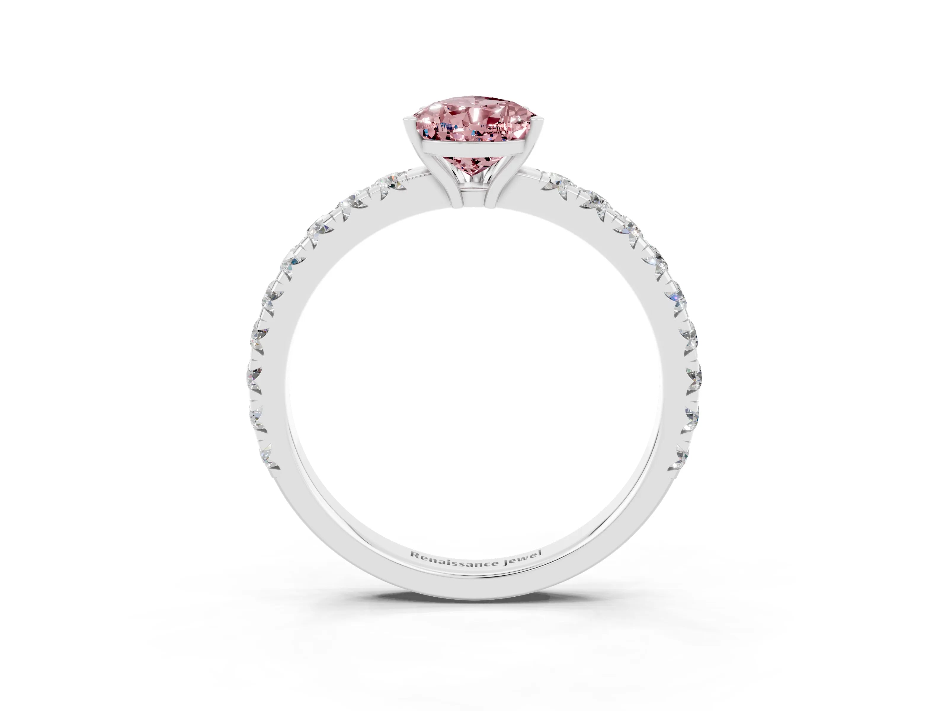 White gold Pear Cut Morganite Pavé Solitaire Engagement Ring with Four-Prong Setting_15