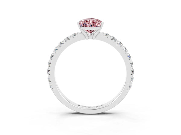 Silver Pear Cut Morganite Pavé Solitaire Engagement Ring with Four-Prong Setting
