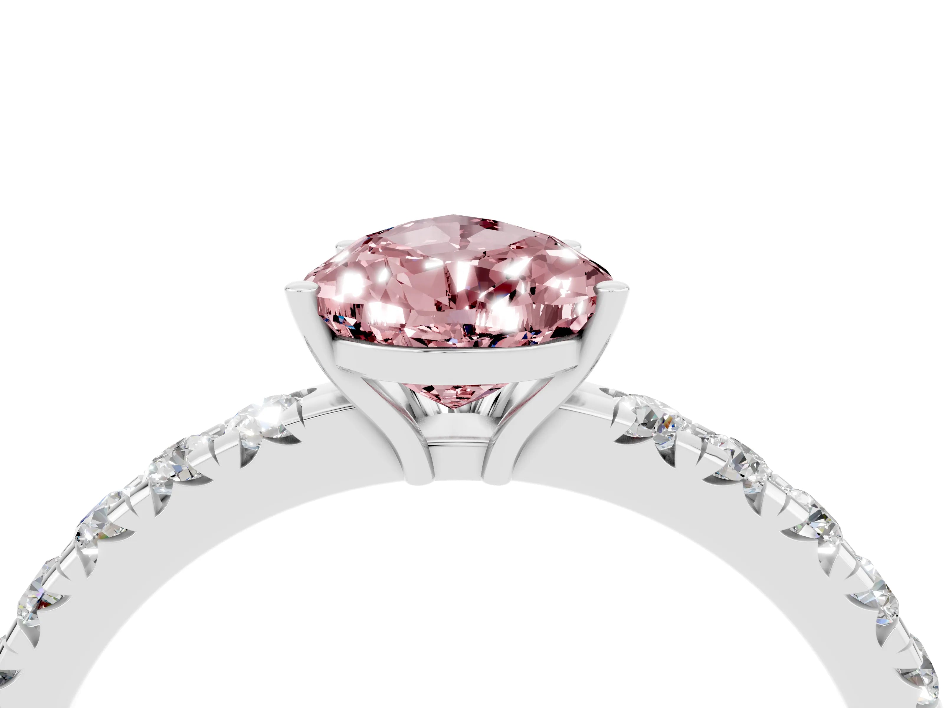 White gold Pear Cut Morganite Pavé Solitaire Engagement Ring with Four-Prong Setting_16