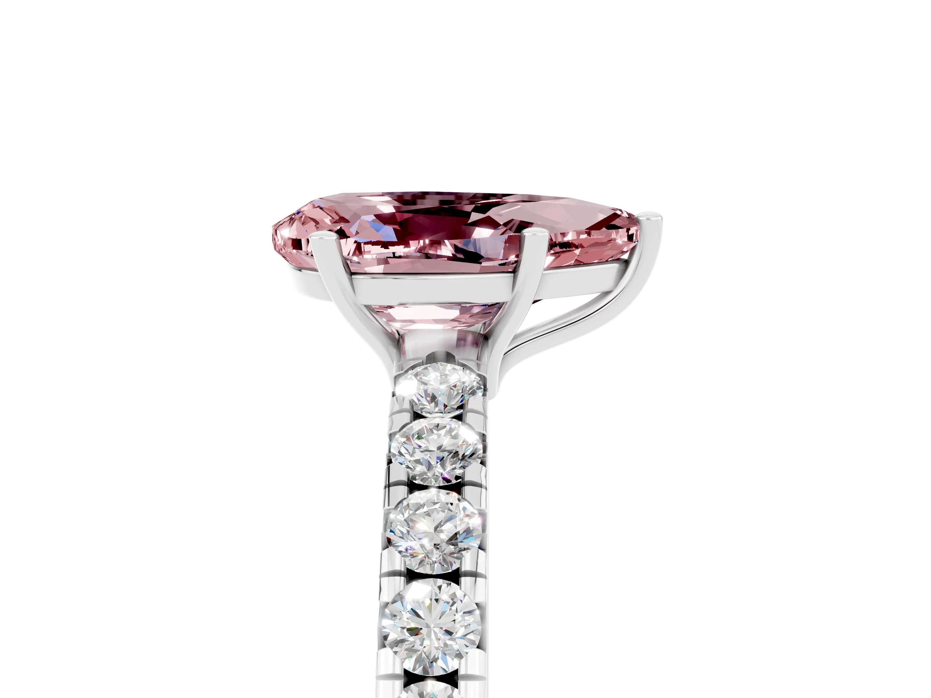 White gold Pear Cut Morganite Pavé Solitaire Engagement Ring with Four-Prong Setting_17