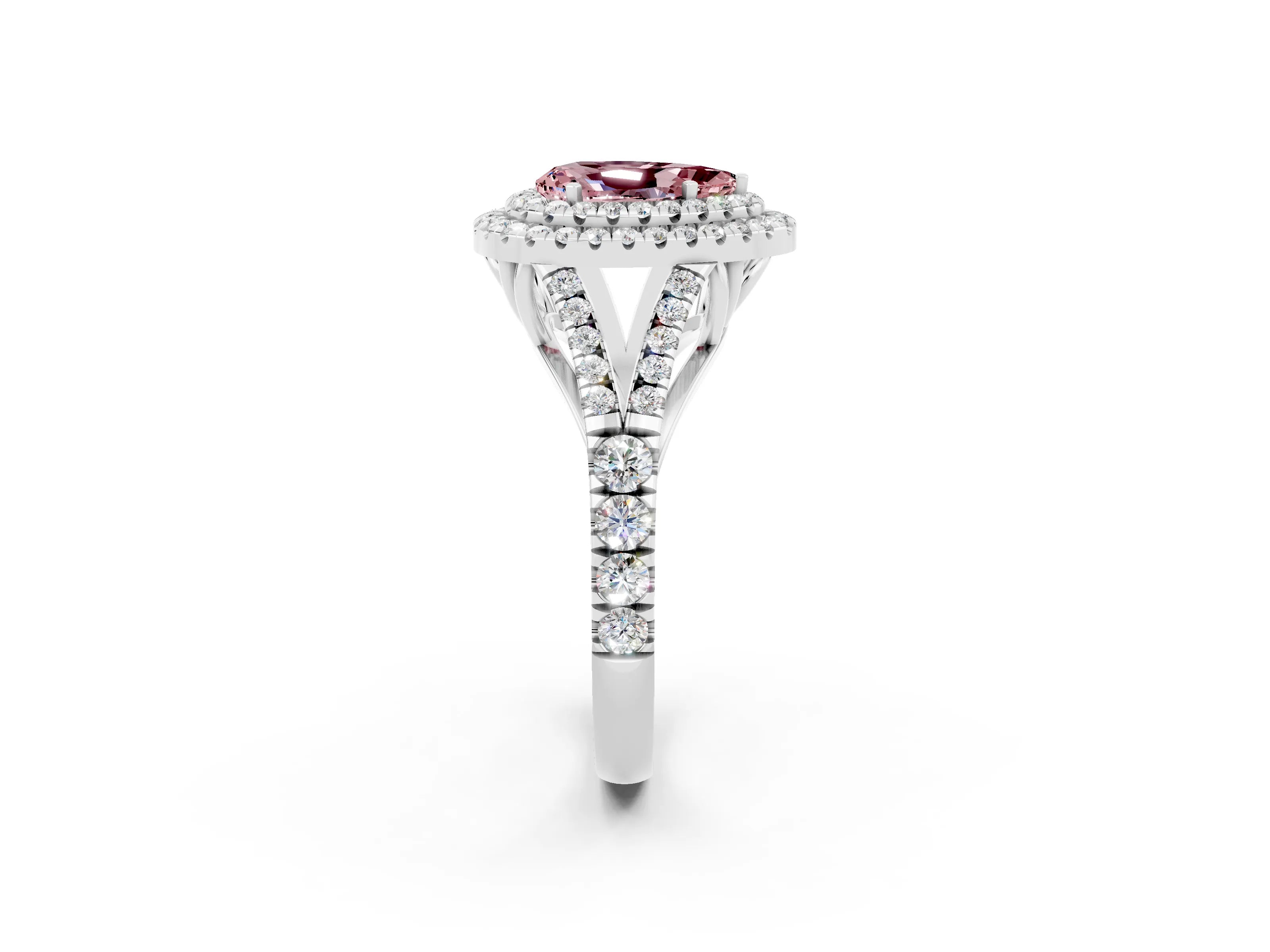 White gold Pear Cut Morganite Pavé Split Shank Double Halo Engagement Ring_2