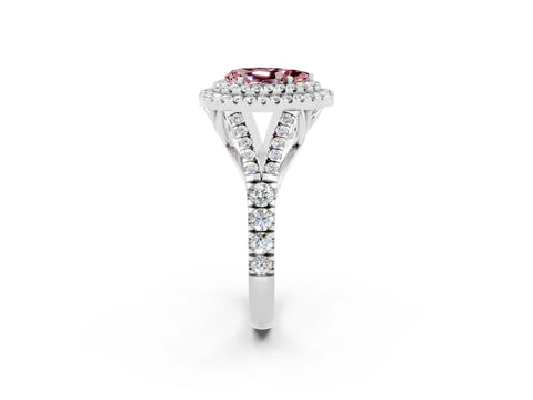 White gold Pear Cut Morganite Pavé Split Shank Double Halo Engagement Ring_2