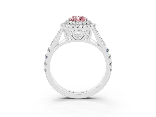 Platinum Pear Cut Morganite Pavé Split Shank Double Halo Engagement Ring