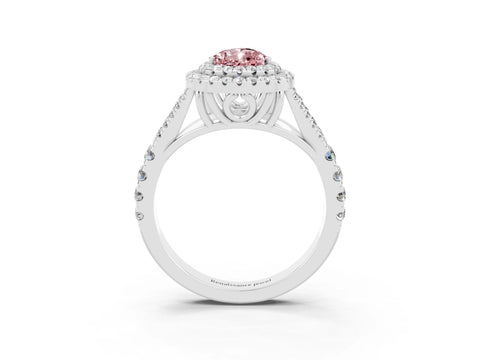 White gold Pear Cut Morganite Pavé Split Shank Double Halo Engagement Ring_3