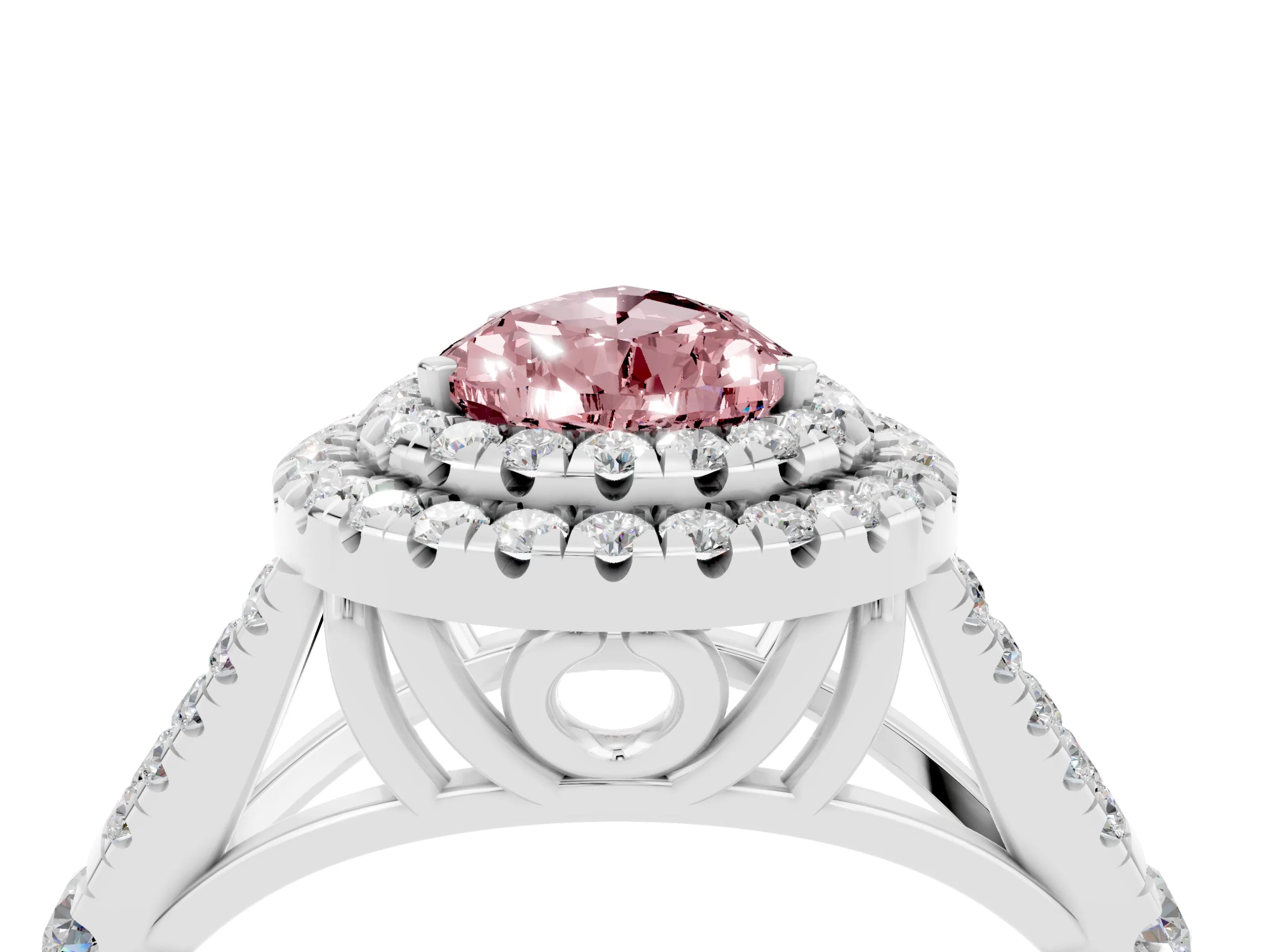 White gold Pear Cut Morganite Pavé Split Shank Double Halo Engagement Ring_4