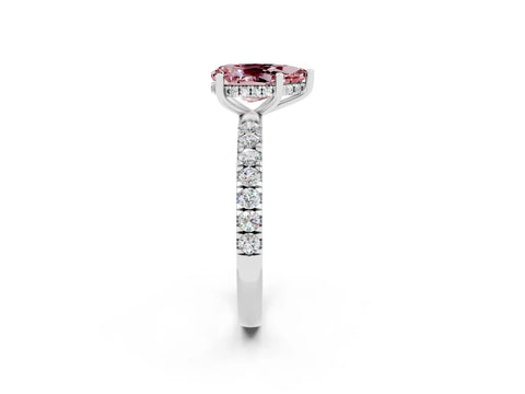 White gold Pear Cut Morganite Pave Band Solitaire Ring with Four-Prong Setting_26