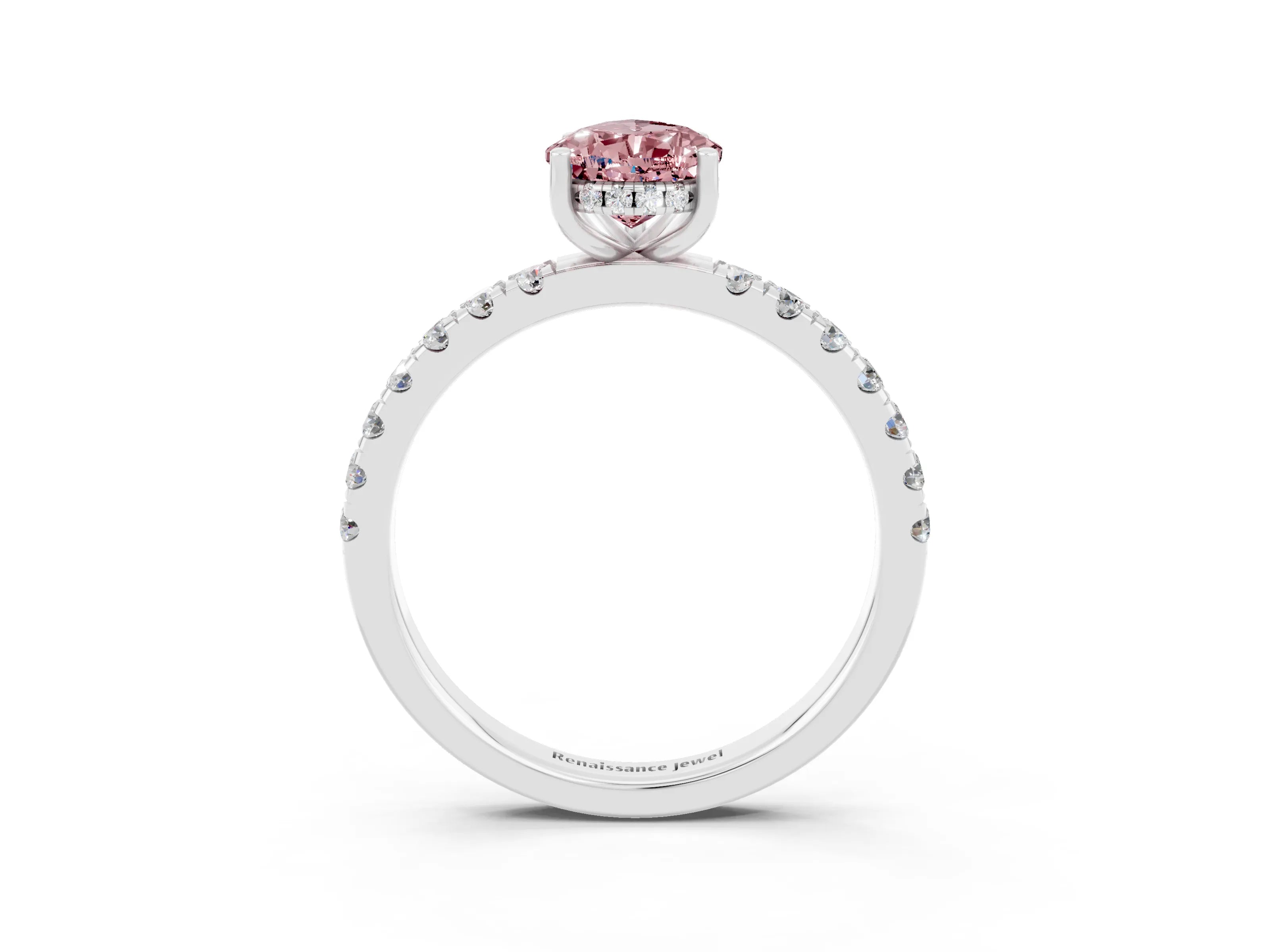 White gold Pear Cut Morganite Pave Band Solitaire Ring with Four-Prong Setting_27