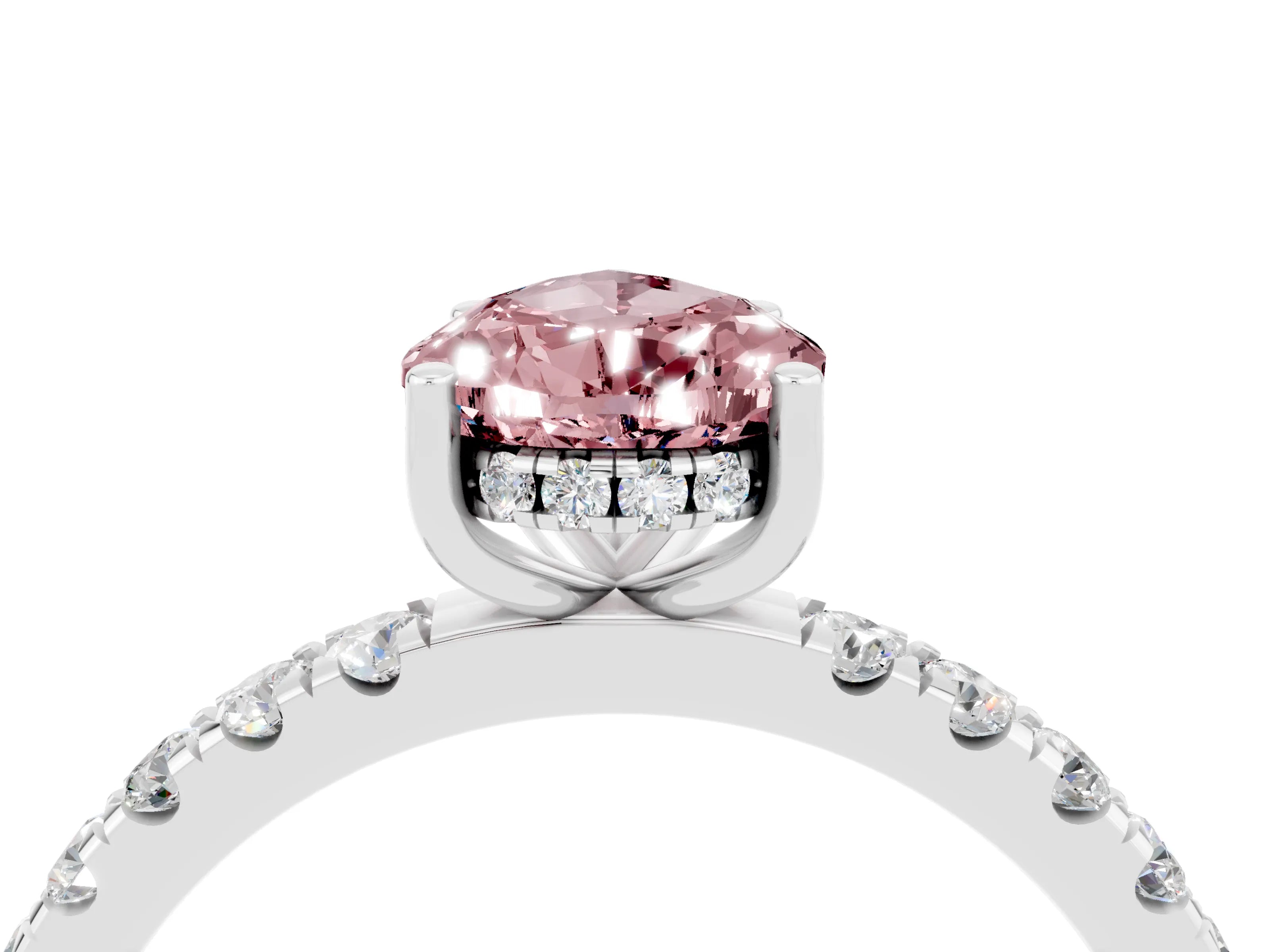 White gold Pear Cut Morganite Pave Band Solitaire Ring with Four-Prong Setting_28