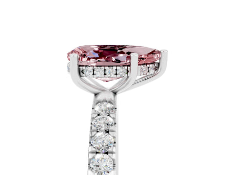 White gold Pear Cut Morganite Pave Band Solitaire Ring with Four-Prong Setting_29