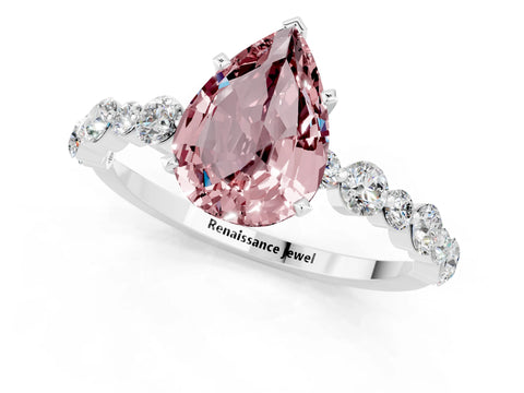 White gold Pear Cut Morganite Prong Set Engagement Ring with Pavé Band_1