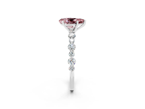 Platinum Pear Cut Morganite Prong Set Engagement Ring with Pavé Band
