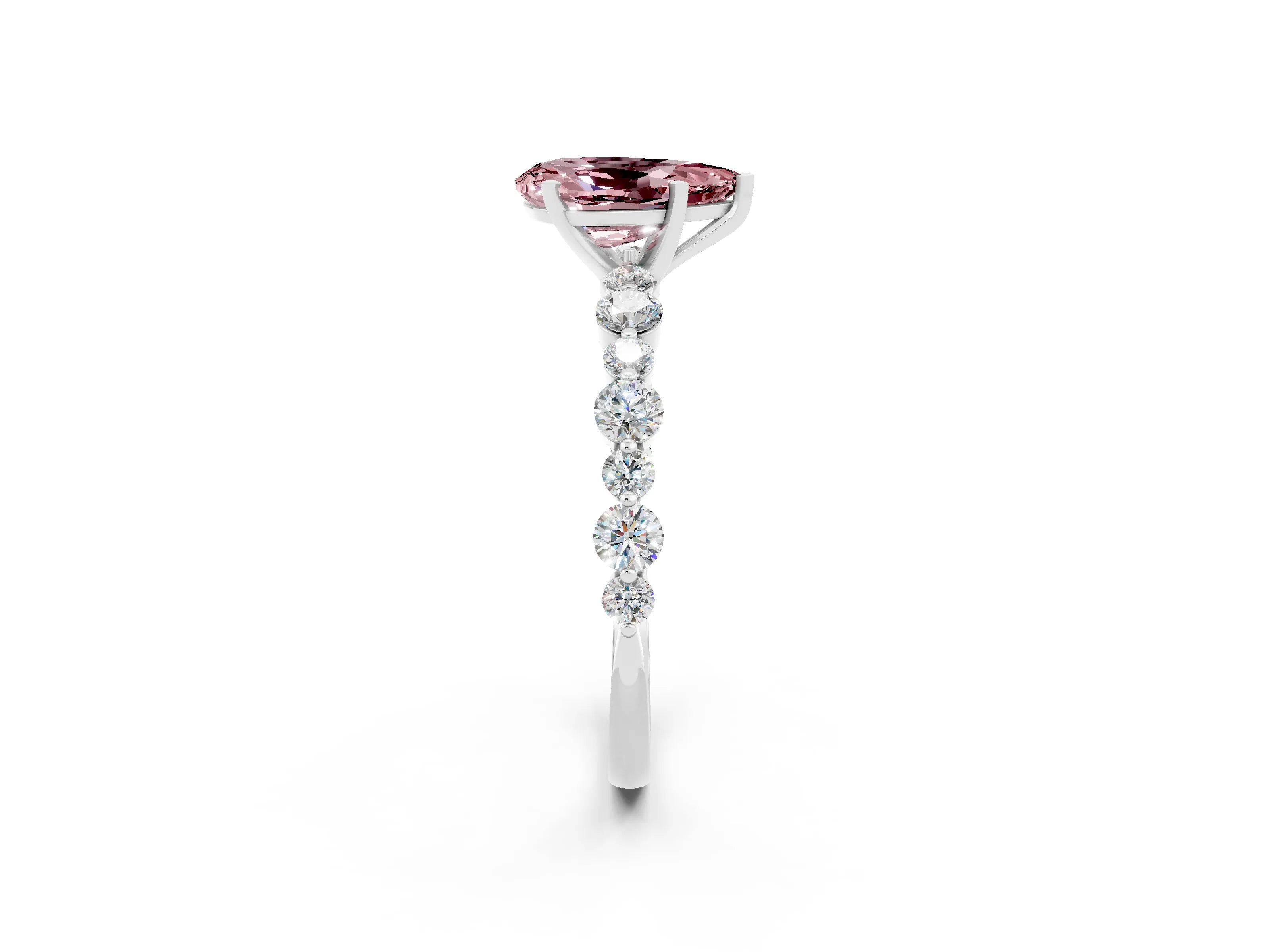 White gold Pear Cut Morganite Prong Set Engagement Ring with Pavé Band_2