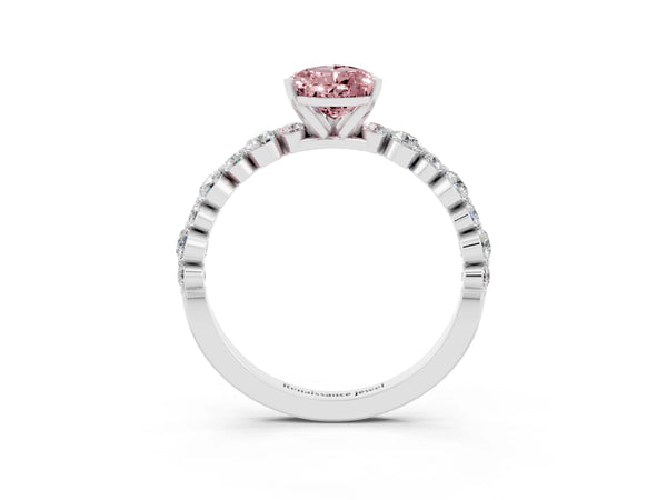 Platinum Pear Cut Morganite Prong Set Engagement Ring with Pavé Band