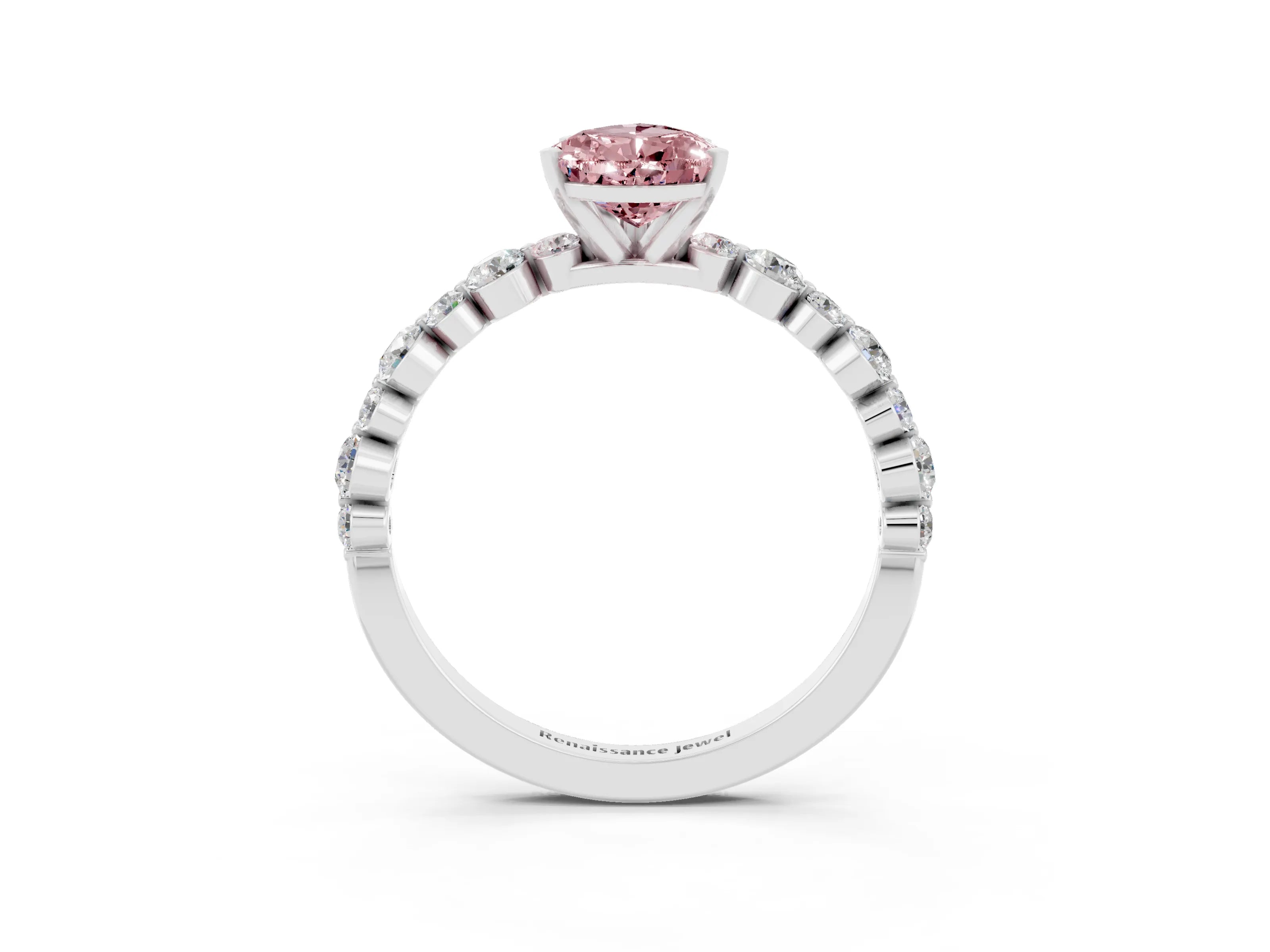 White gold Pear Cut Morganite Prong Set Engagement Ring with Pavé Band_3