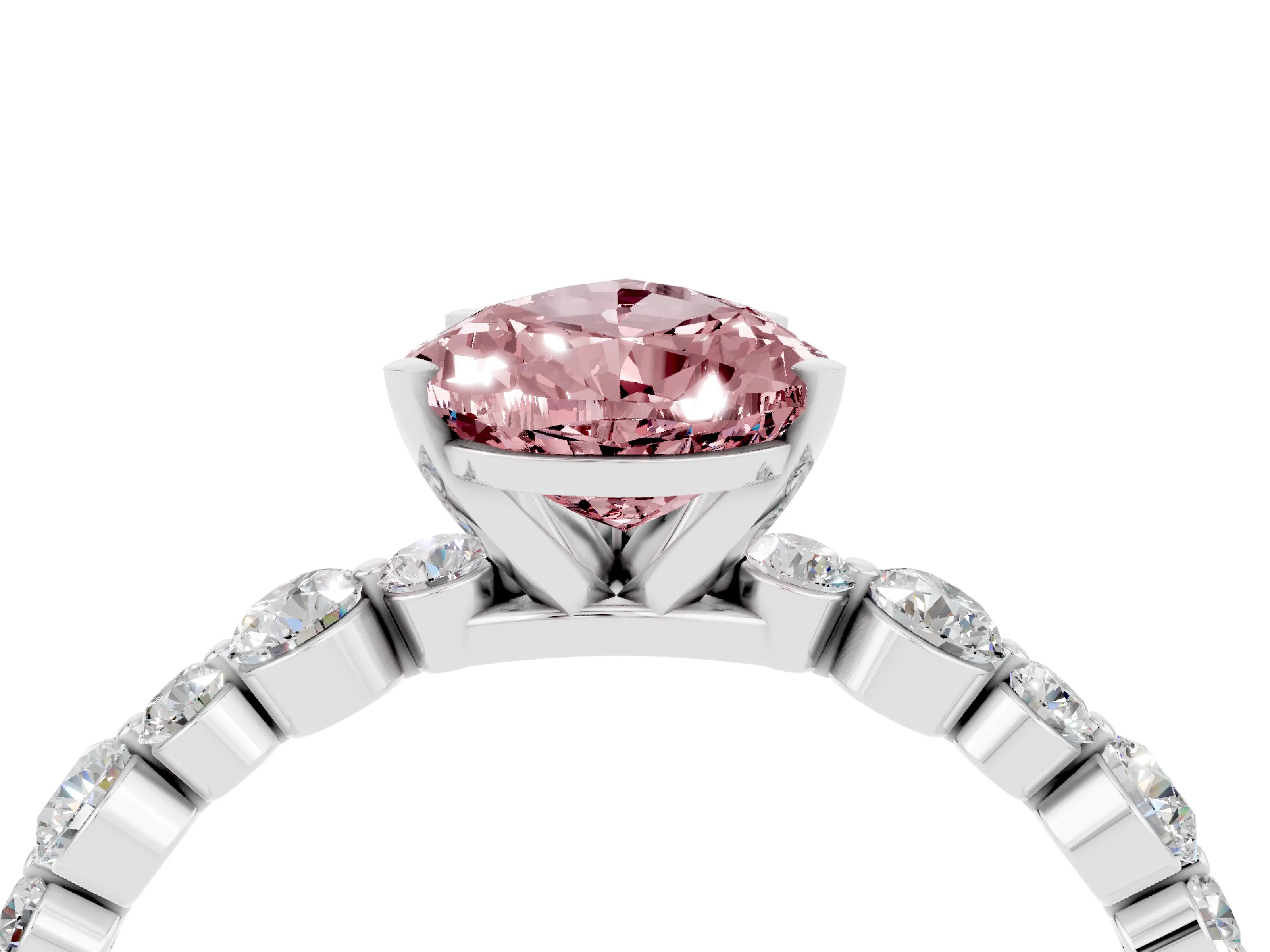 White gold Pear Cut Morganite Prong Set Engagement Ring with Pavé Band_4