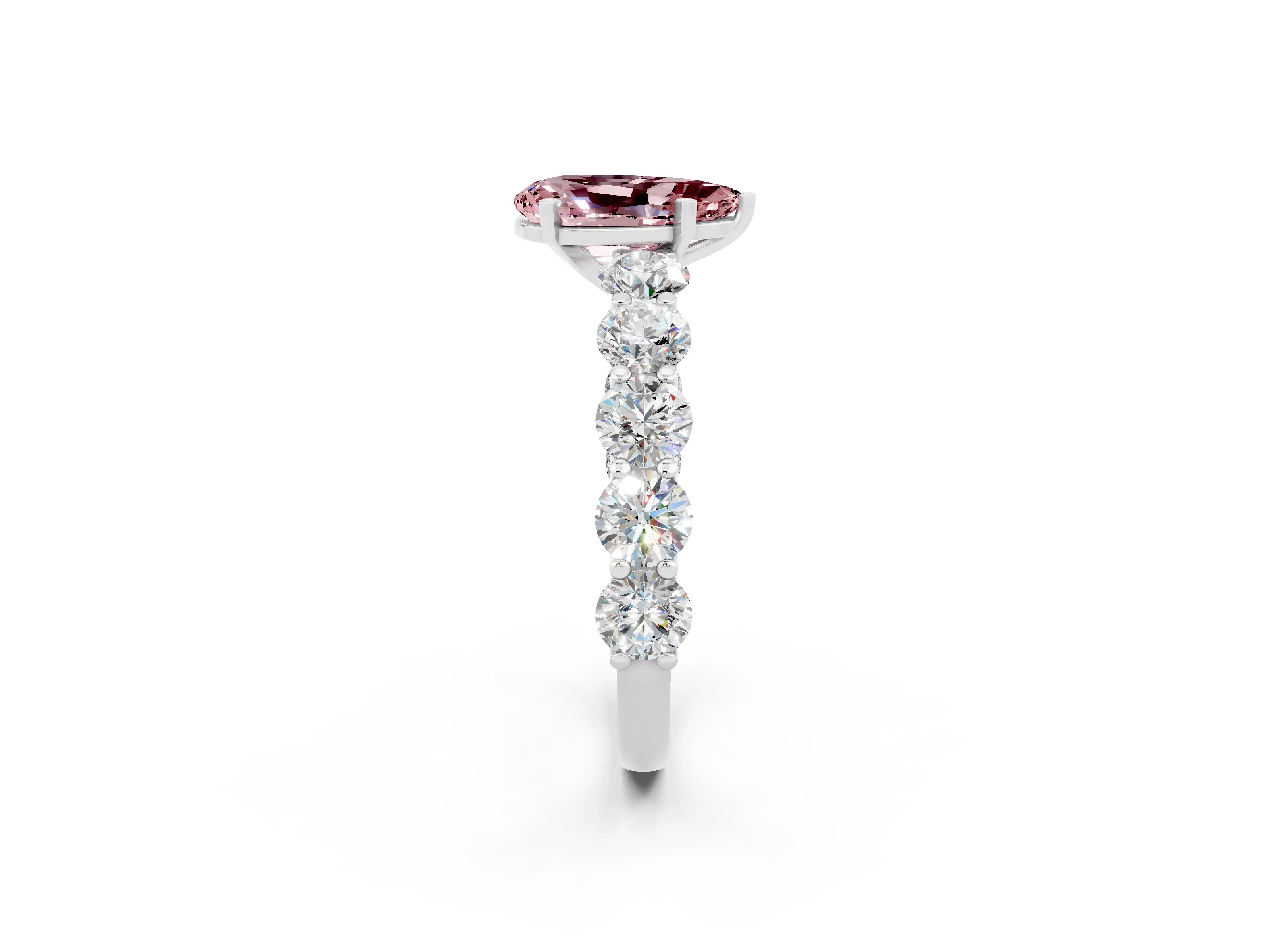 White gold Pear Cut Morganite Prong Setting with Side Stones on a Pave Band_2
