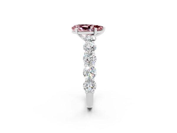 Silver Pear Cut Morganite Prong Setting with Side Stones on a Pave Band