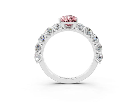 White gold Pear Cut Morganite Prong Setting with Side Stones on a Pave Band_3