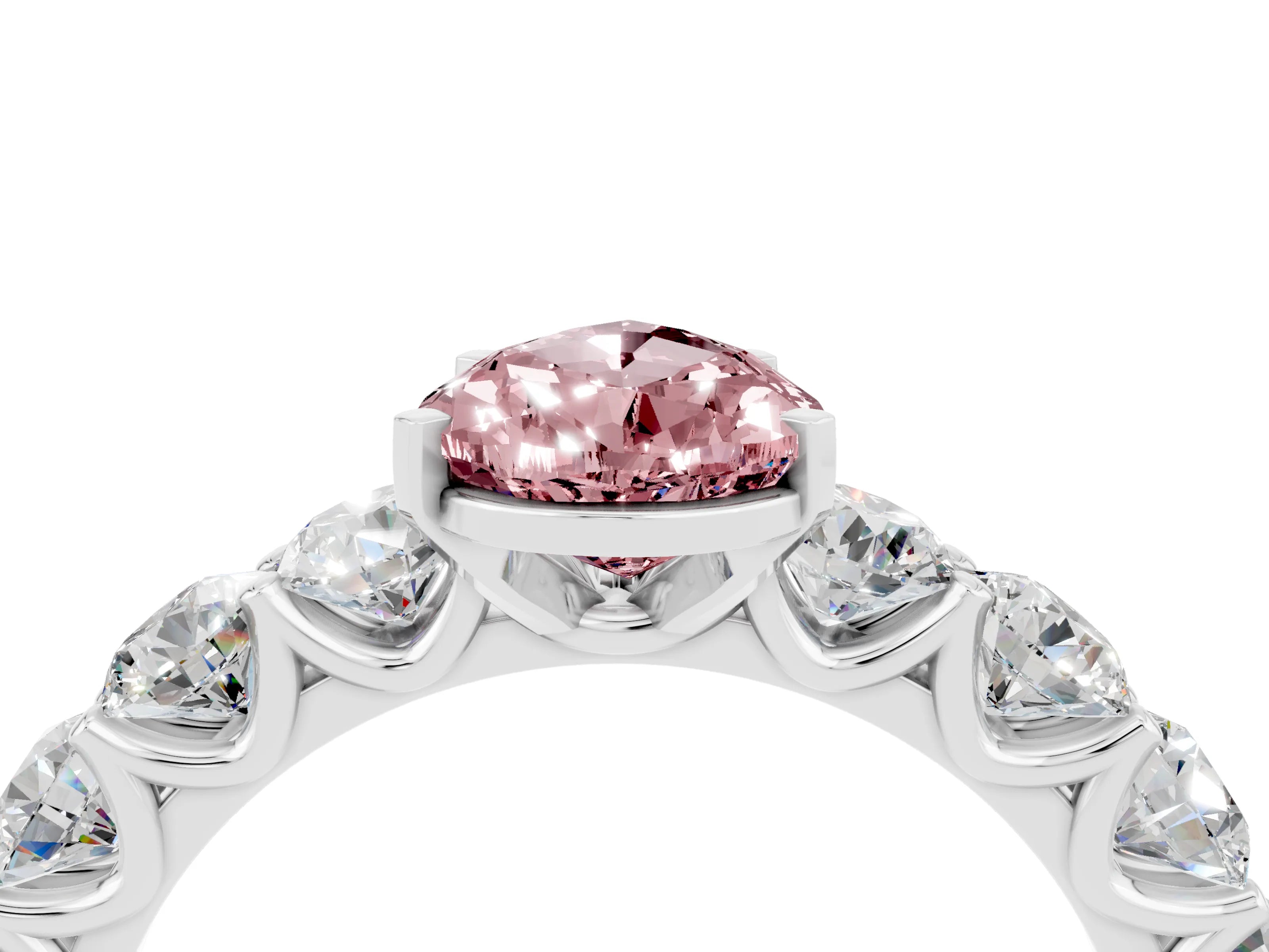 White gold Pear Cut Morganite Prong Setting with Side Stones on a Pave Band_4