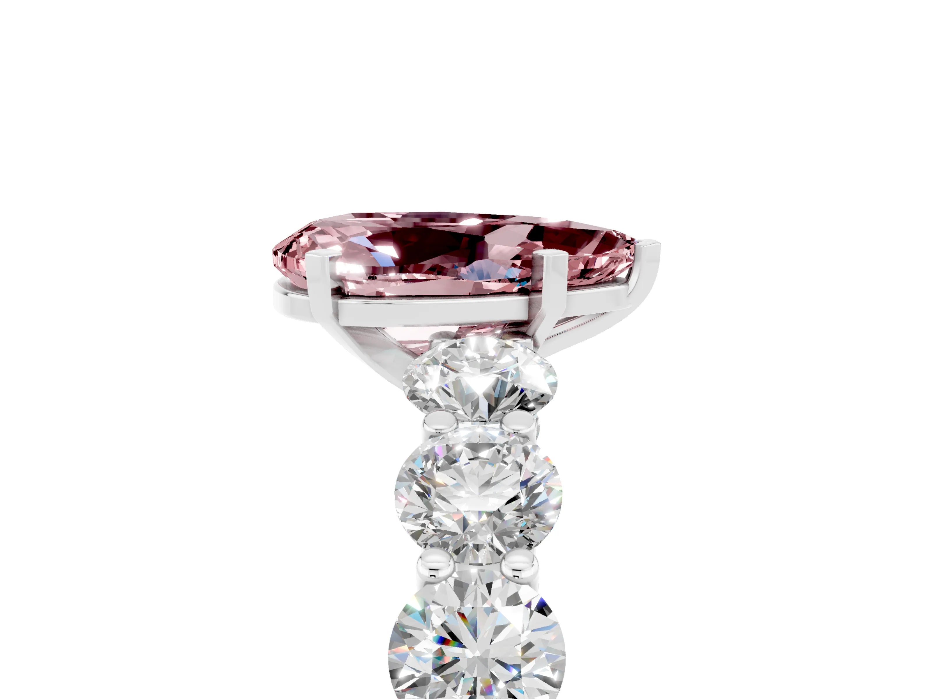 White gold Pear Cut Morganite Prong Setting with Side Stones on a Pave Band_5