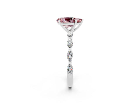 White gold Pear Cut Morganite Ring with Marquise Side Stones and Prong Setting_2