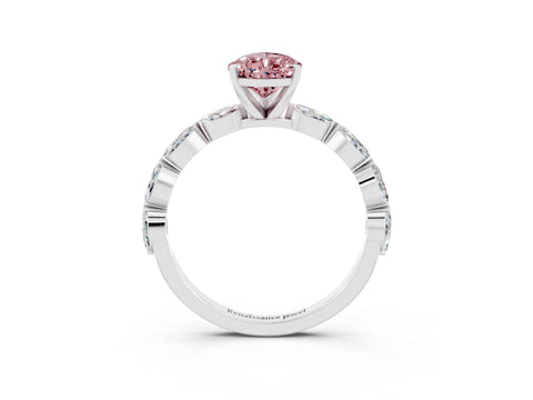 White gold Pear Cut Morganite Ring with Marquise Side Stones and Prong Setting_3