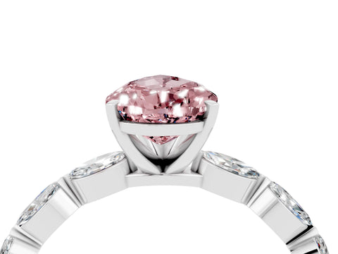 White gold Pear Cut Morganite Ring with Marquise Side Stones and Prong Setting_4