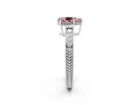 White gold Pear Cut Morganite Ring with Milgrain Pavé Band and Four-Prong Setting_14